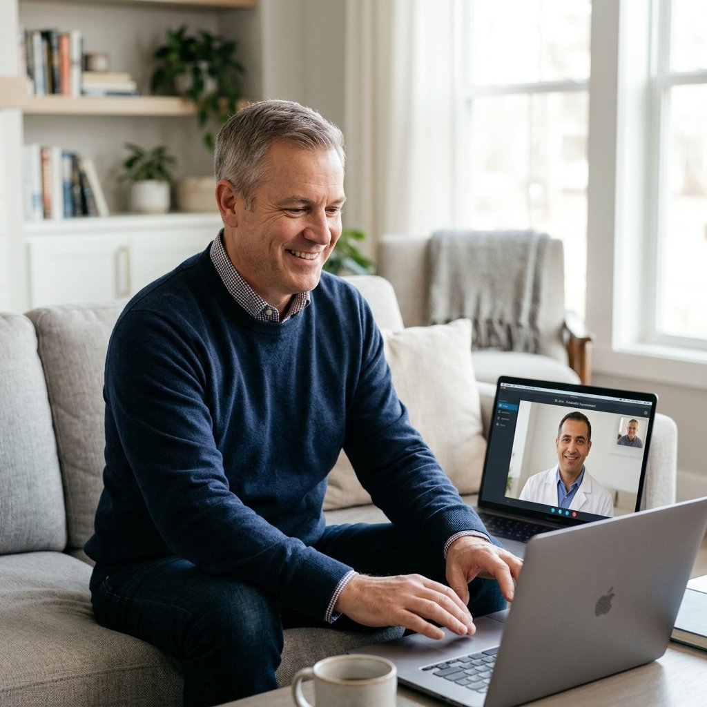 Telehealth consultation on laptop